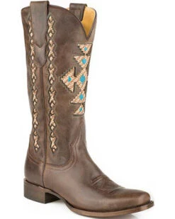 Roper Women's Navajo-Inspired Inlay Western Boots - Square Toe