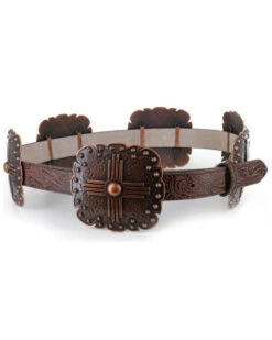Angel Ranch Women's Brown Scalloped Concho Leather Belt