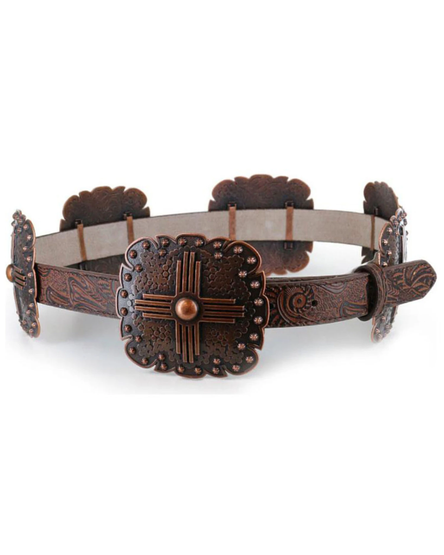 Angel Ranch Women's Brown Scalloped Concho Leather Belt 1 Angel Ranch Women's Brown Scalloped Concho Leather Belt