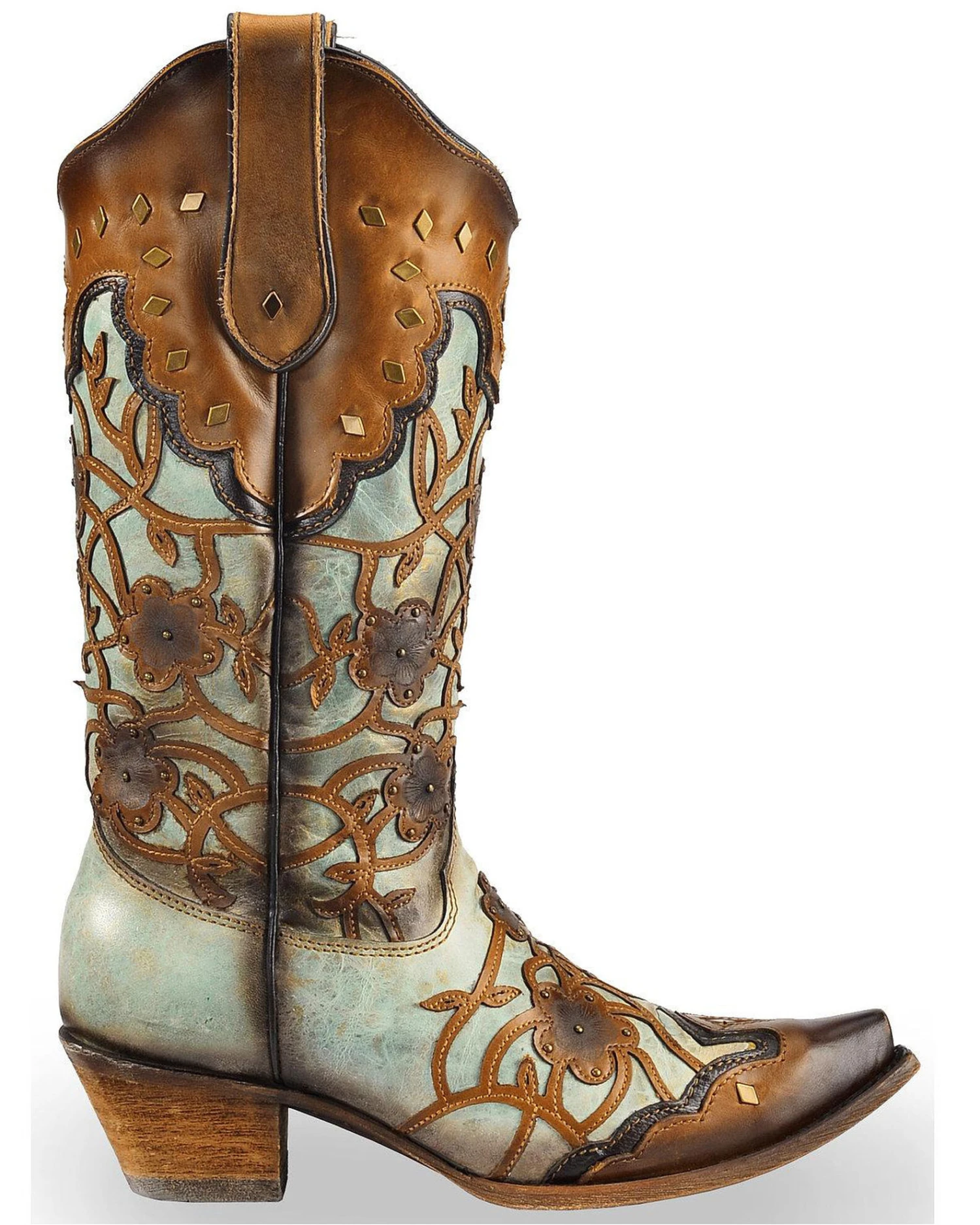 Corral Women's Flowers Overlay & Studs Western Boots - Snip Toe 1 Corral Women's Flowers Overlay & Studs Western Boots - Snip Toe