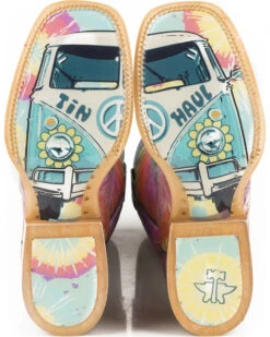 Tin Haul Women's Groovy With Tie Dye Camper Sole Western Boots - Square Toe