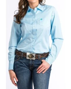 Cinch Women's Light Blue Stripe Long Sleeve Button Down Western Core Shirt -Modern Fashion Sales 2000240117 450 P1