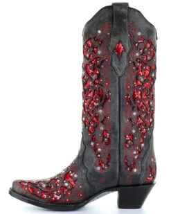 Corral Women's Crystal And Red Sequin Inlay Western Boots - Snip Toe -Modern Fashion Sales 2000241023 001 LT