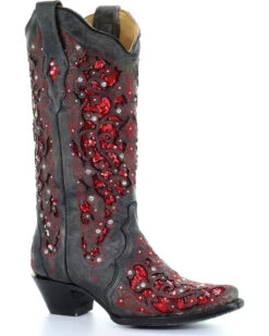 Corral Women's Crystal And Red Sequin Inlay Western Boots - Snip Toe -Modern Fashion Sales 2000241023 001 P1