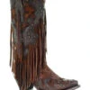 Corral Women's Leopard Stud & Fringe Western Boots - Snip Toe