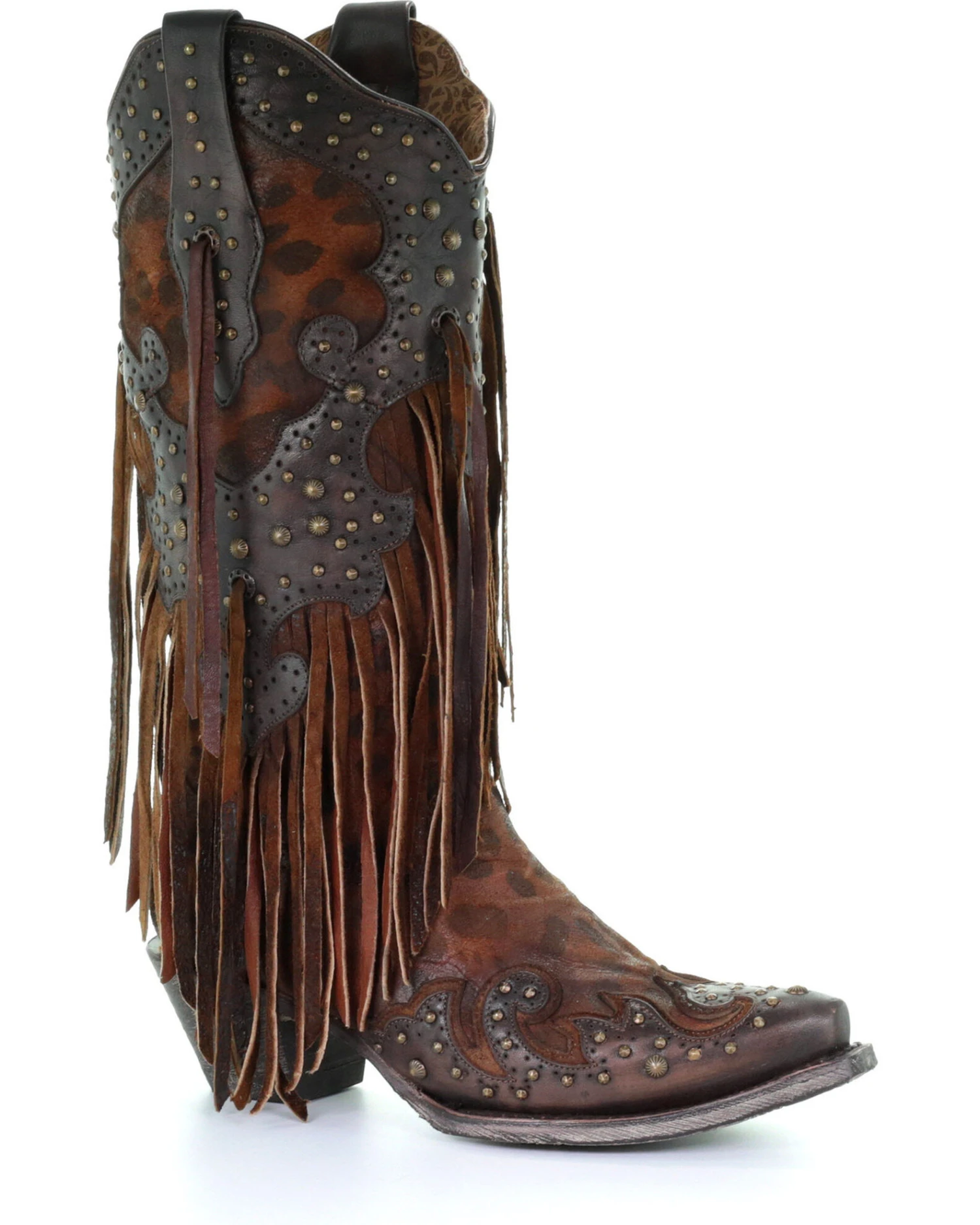 Corral Women's Leopard Stud & Fringe Western Boots - Snip Toe 1 Corral Women's Leopard Stud & Fringe Western Boots - Snip Toe