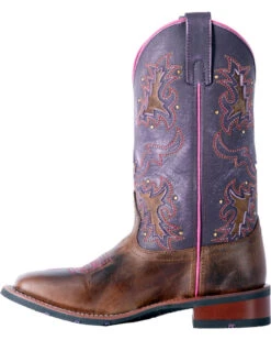 Laredo Women's Lola Purple Tan Inlay Western Performance Boots - Square Toe -Modern Fashion Sales 2000243728 280 LT