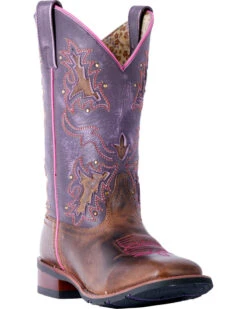 Laredo Women's Lola Purple Tan Inlay Western Performance Boots - Square Toe -Modern Fashion Sales 2000243728 280 P1