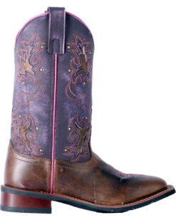 Laredo Women's Lola Purple Tan Inlay Western Performance Boots - Square Toe -Modern Fashion Sales 2000243728 280 RT