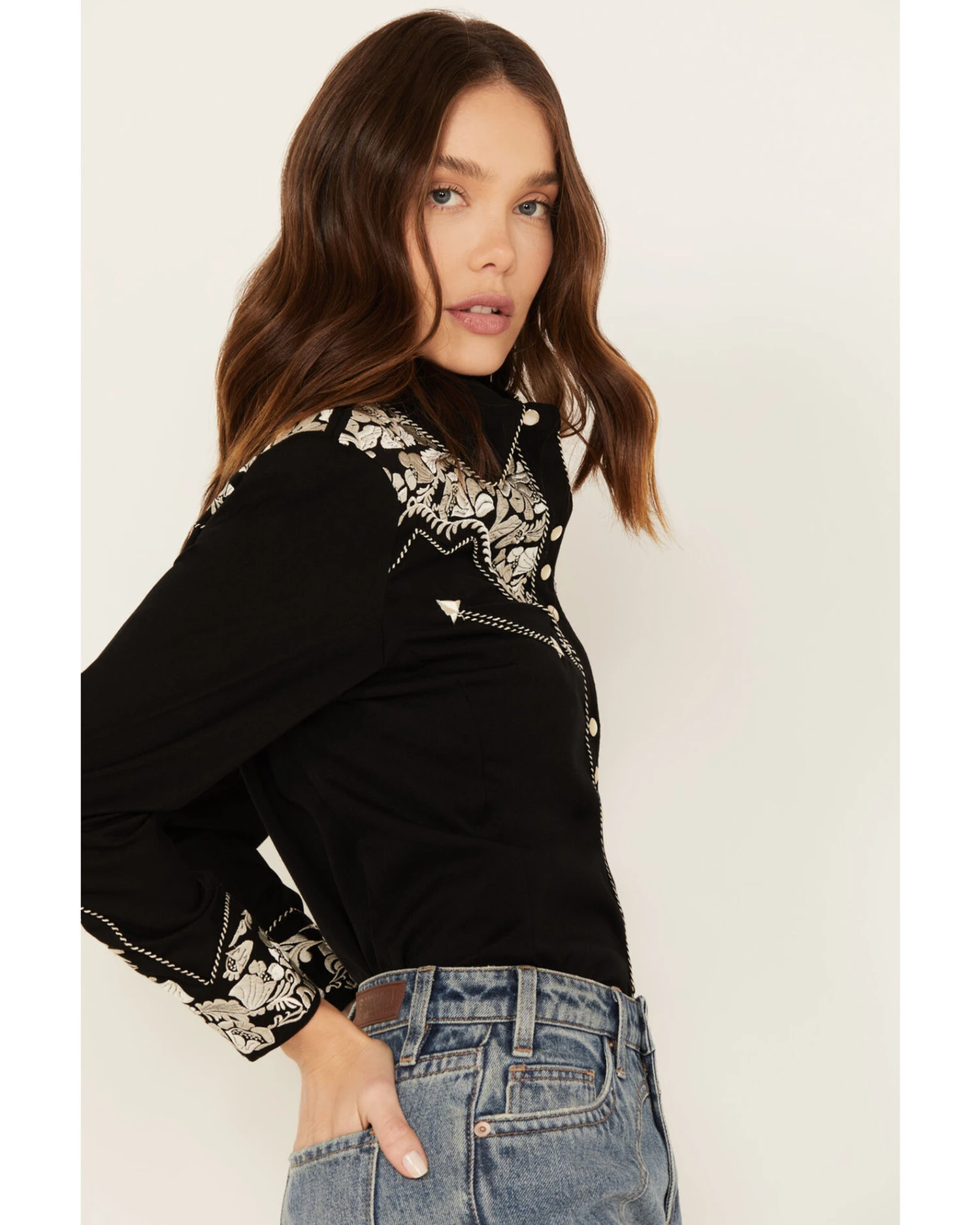 Scully Women's Silver Western Embroidered Shirt 1 Scully Women's Silver Western Embroidered Shirt