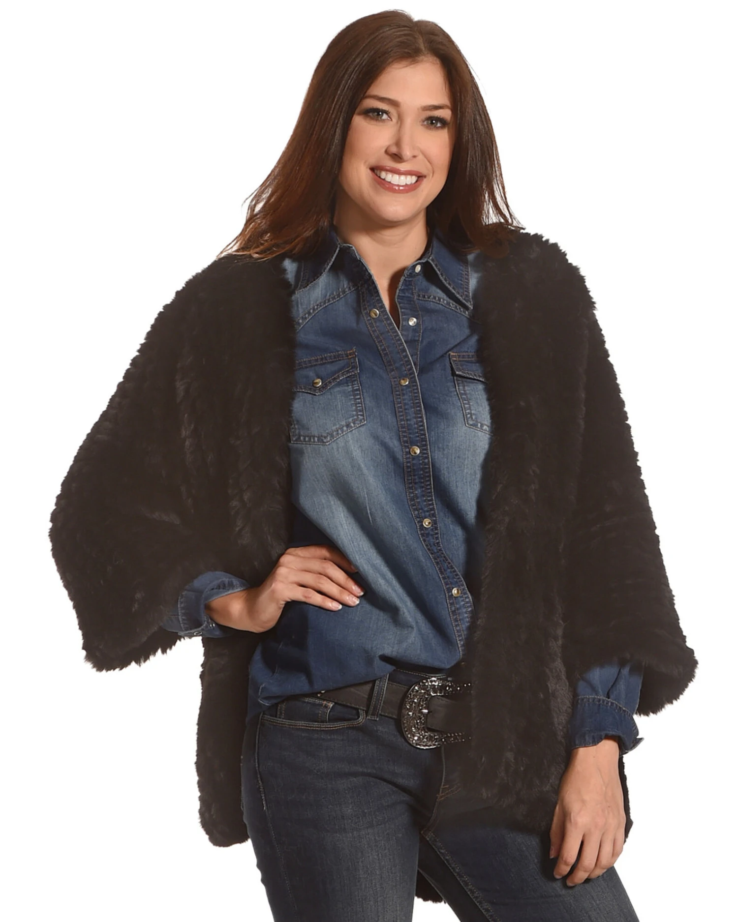 Tractr Women's Faux Fur Cardigan 1 Tractr Women's Faux Fur Cardigan