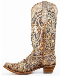 Corral Women's Taupe Inlay Western Boots - Snip Toe