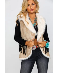 Honey Creek By Scully Women's Beige Faux Fur Vest -Modern Fashion Sales 2000280568 250 P1