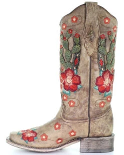 Corral Women's Cactus Floral Embroidery Overlay Western Boots - Square Toe -Modern Fashion Sales 2000282865 251 P3
