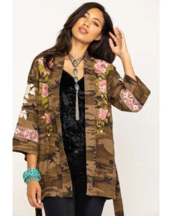 Johnny Was Women's Molly Camo Yuki Trapunto Linen Kimono