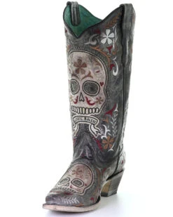 Corral Women's Sugar Skull Embroidery Western Boots - Snip Toe