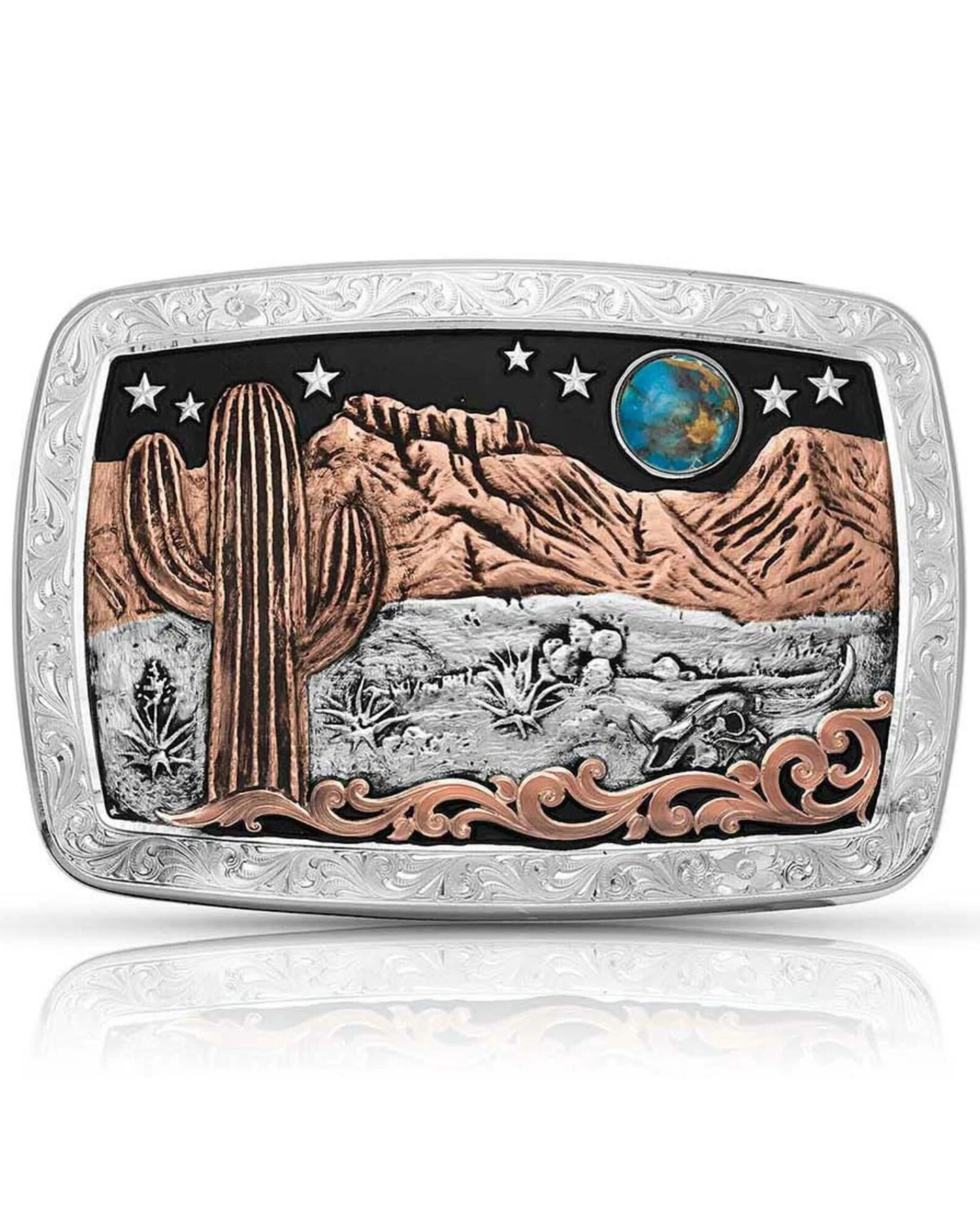 Montana Silversmiths Women's Desert Moon Turquoise Cactus Buckle 2 Montana Silversmiths Women's Desert Moon Turquoise Cactus Buckle - Image 2
