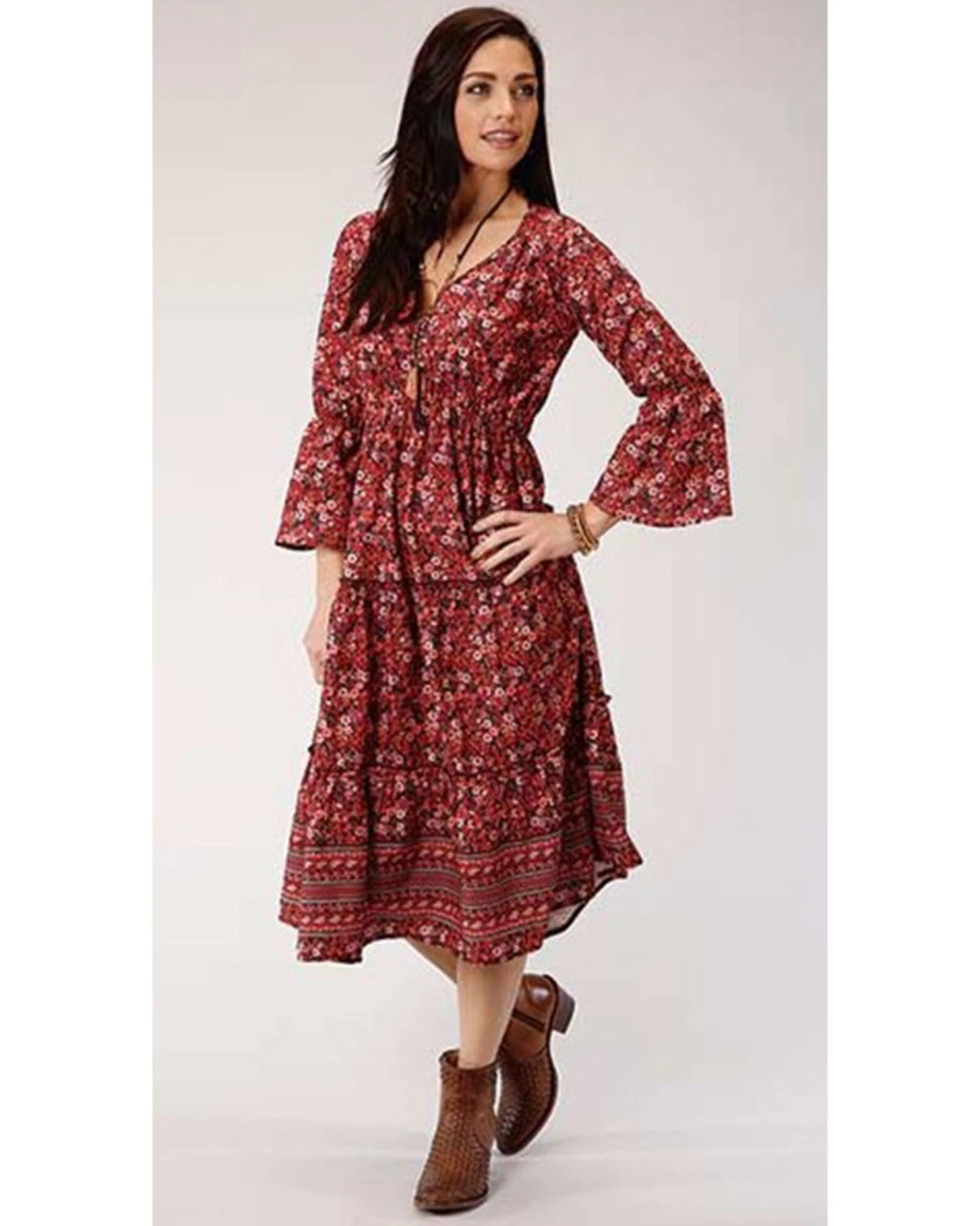 ROPER Studio West Women's Red Tiered Floral Prairie Dress 2 ROPER Studio West Women's Red Tiered Floral Prairie Dress - Image 2