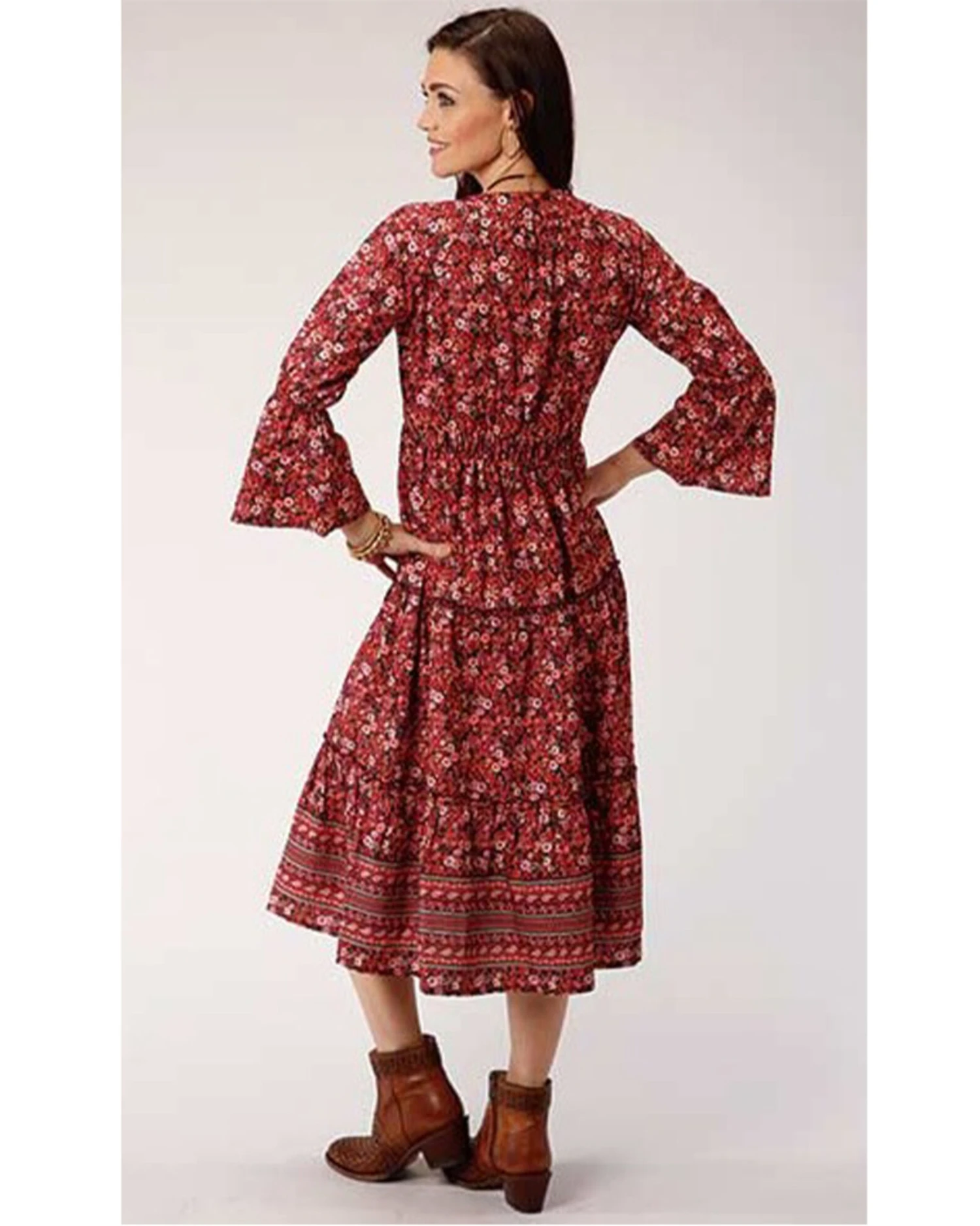 ROPER Studio West Women's Red Tiered Floral Prairie Dress 1 ROPER Studio West Women's Red Tiered Floral Prairie Dress