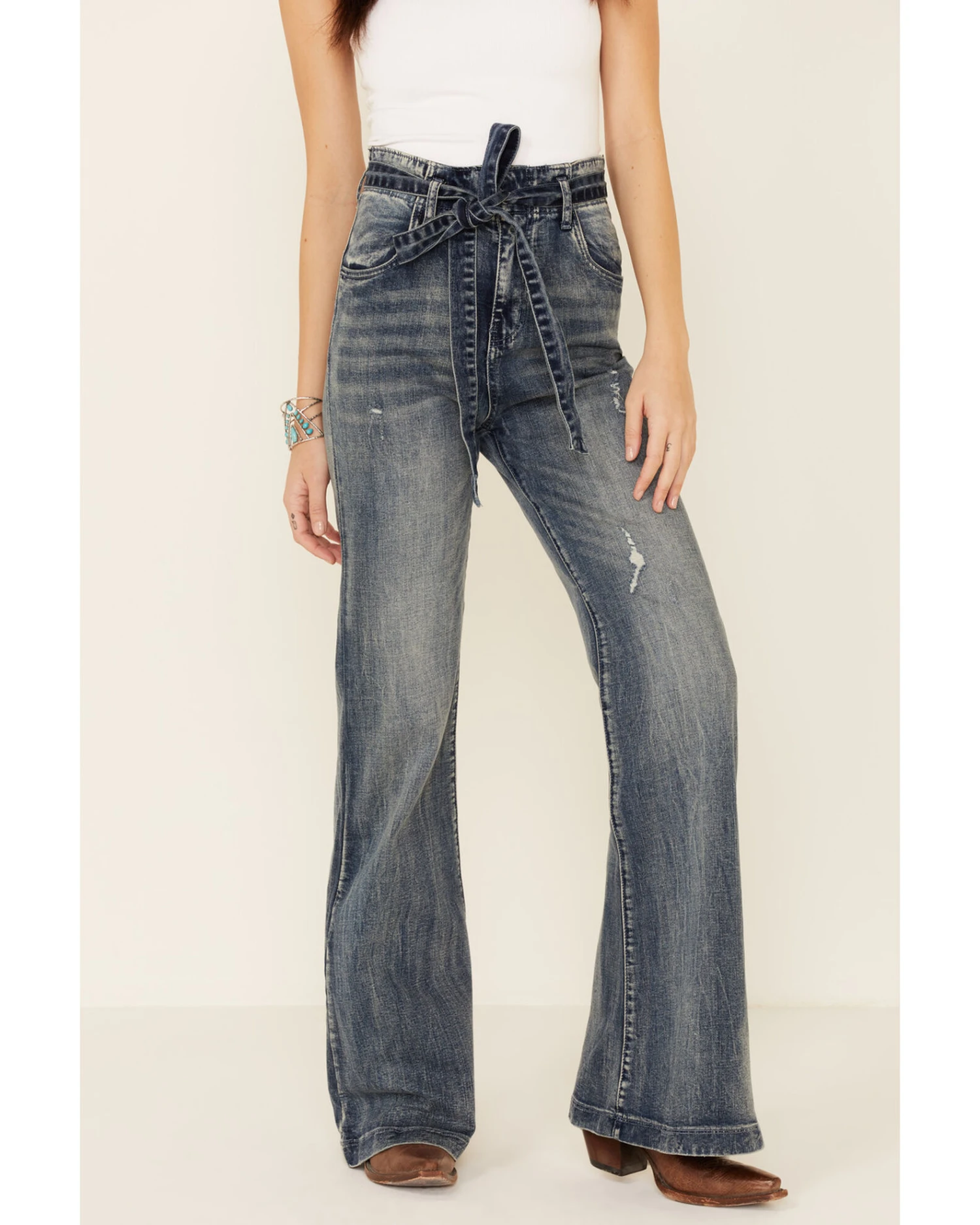 Flying Tomato Women's Tie-Front Flare Jeans 2 Flying Tomato Women's Tie-Front Flare Jeans - Image 2