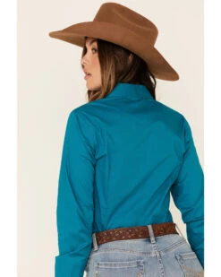 Cinch Women's Teal Solid Button Front Long Sleeve Western Shirt -Modern Fashion Sales 2000330809 442 P5