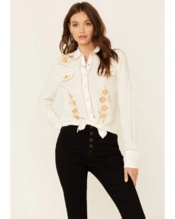 ROPER Stetson Women's Poly Crepe Retro Embroidered Long Sleeve Snap Western Shirt -Modern Fashion Sales 2000332684 100 P1