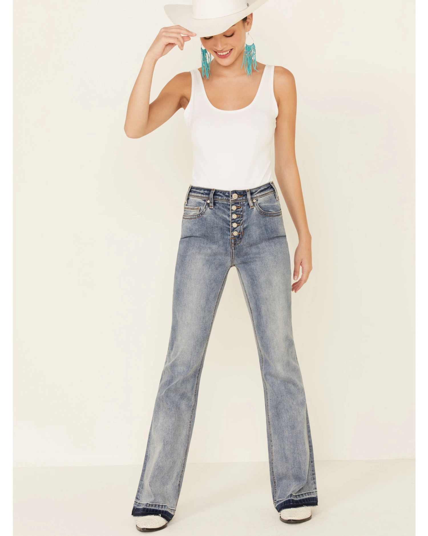 Rock & Roll Denim Women's Button Front Trouser Jeans 1 Rock & Roll Denim Women's Button Front Trouser Jeans