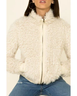 Angie Women's Cream Zip-Front Faux Fur Jacket -Modern Fashion Sales 2000336786 110 P3