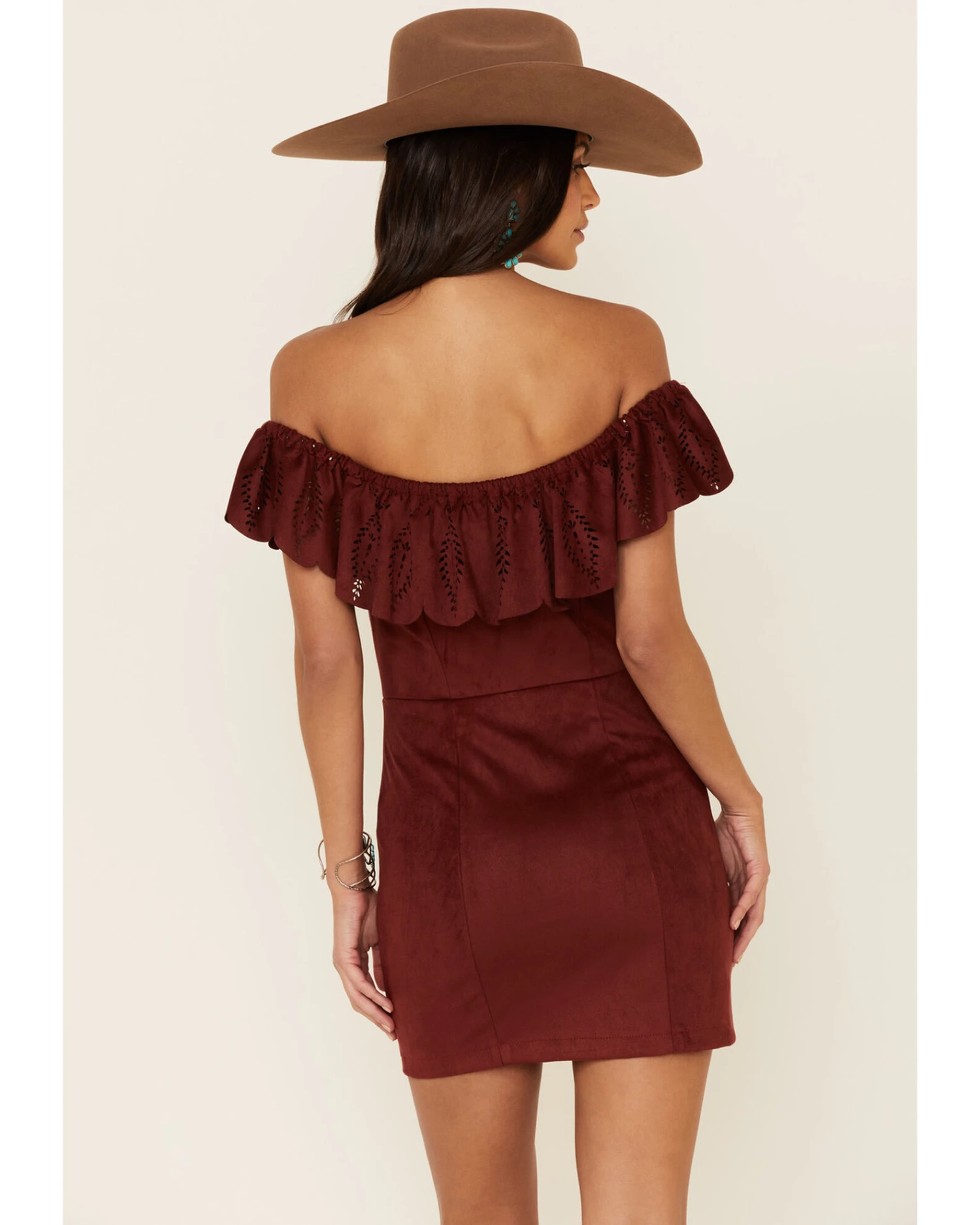 Shyanne Women's Off-Shoulder Faux Suede Dress 2 Shyanne Women's Off-Shoulder Faux Suede Dress - Image 2