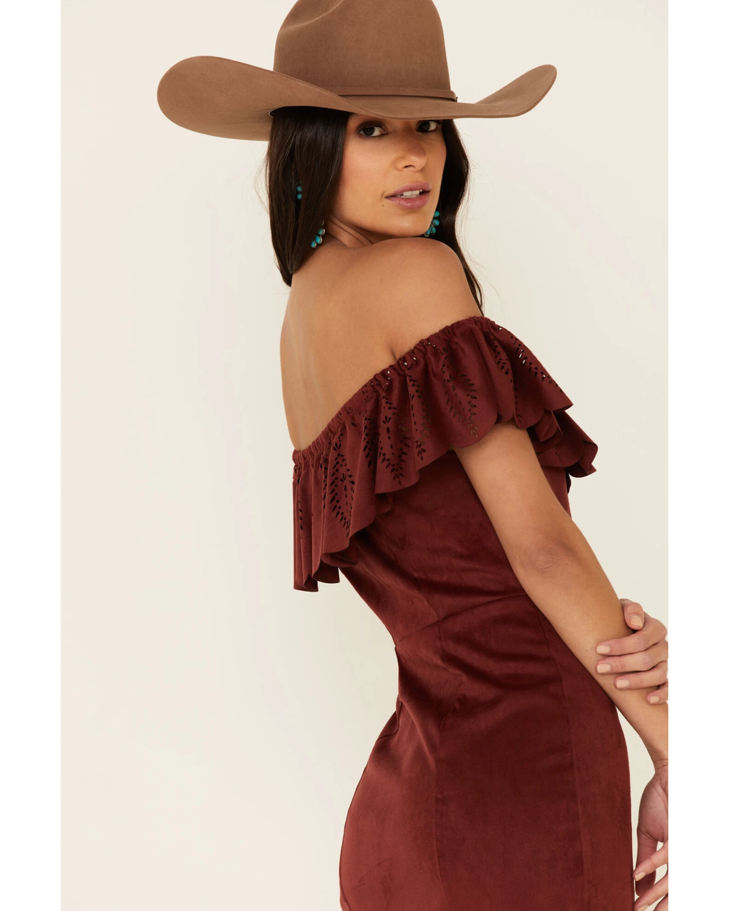 Shyanne Women's Off-Shoulder Faux Suede Dress 1 Shyanne Women's Off-Shoulder Faux Suede Dress