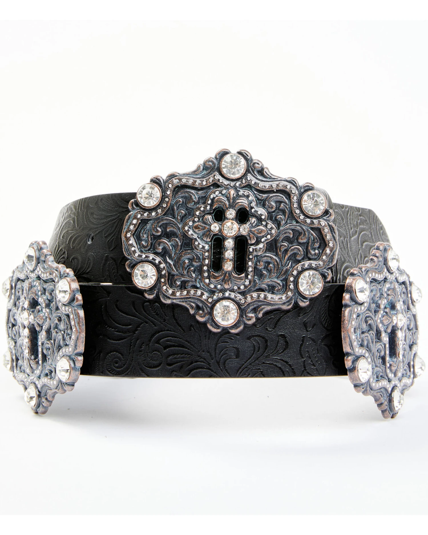 Shyanne Women's Cross Concho Tooled Strap Belt 2 Shyanne Women's Cross Concho Tooled Strap Belt - Image 2