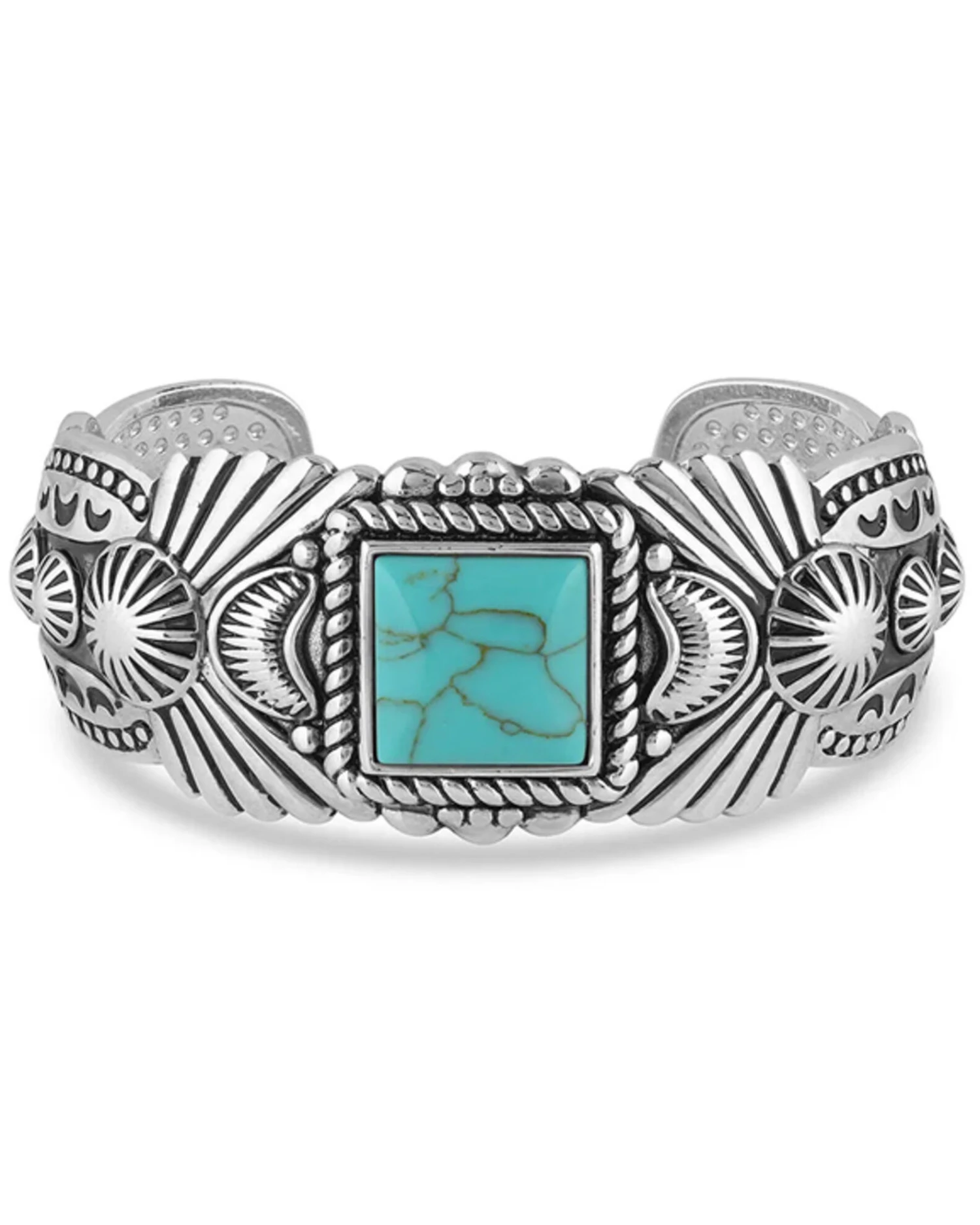 Montana Silversmiths Women's Flourished Turquoise Cuff Bracelet 2 Montana Silversmiths Women's Flourished Turquoise Cuff Bracelet - Image 2