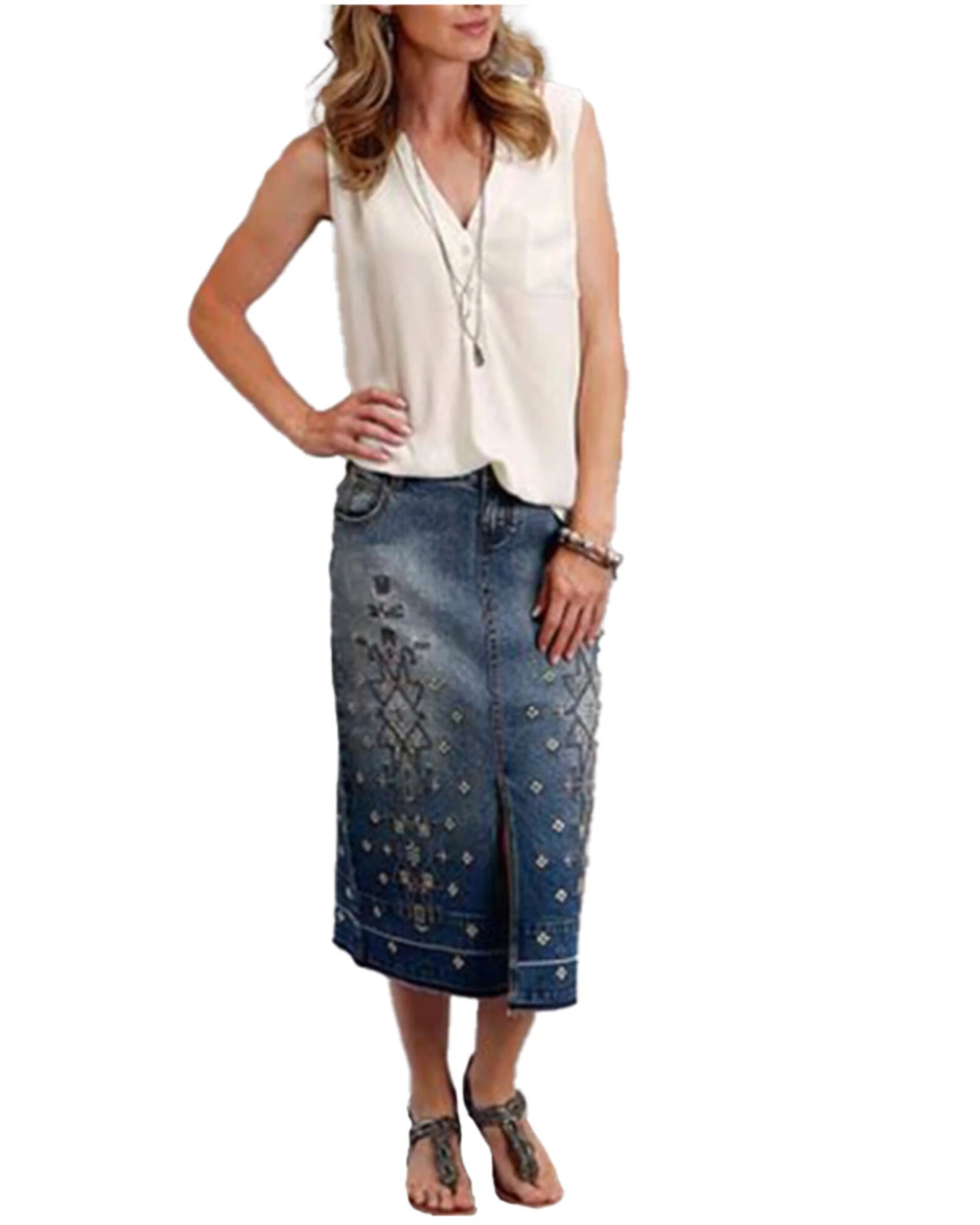 Stetson Women's Embroidered Long Denim Skirt 2 Stetson Women's Embroidered Long Denim Skirt - Image 2