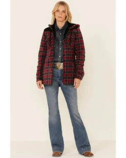 Powder River Outfitters Red Plaid Berber Fleece Zip-Front Hooded Jacket -Modern Fashion Sales 2000344529 600 P2
