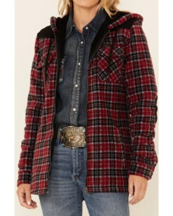 Powder River Outfitters Red Plaid Berber Fleece Zip-Front Hooded Jacket -Modern Fashion Sales 2000344529 600 P3