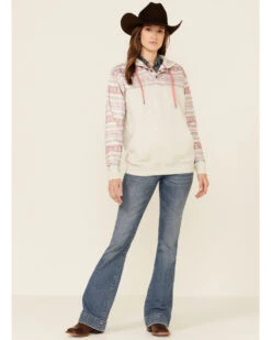 HOOey Women's Southwestern Print Button Down Hooded Pullover