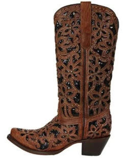 Corral Women's Black Inlay Western Boots - Snip Toe