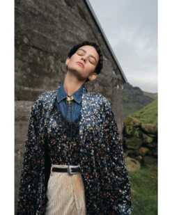 Molly Bracken Women's Ditsy Floral Print Stretch Velvet Open Front Blazer -Modern Fashion Sales 2000350175 001 P1