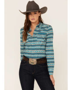 Roper Women's Teal Southwestern Stripe Snap Front Shirt -Modern Fashion Sales 2000352235 442 P1