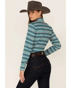 Roper Women's Teal Southwestern Stripe Snap Front Shirt -Modern Fashion Sales 2000352235 442 P3