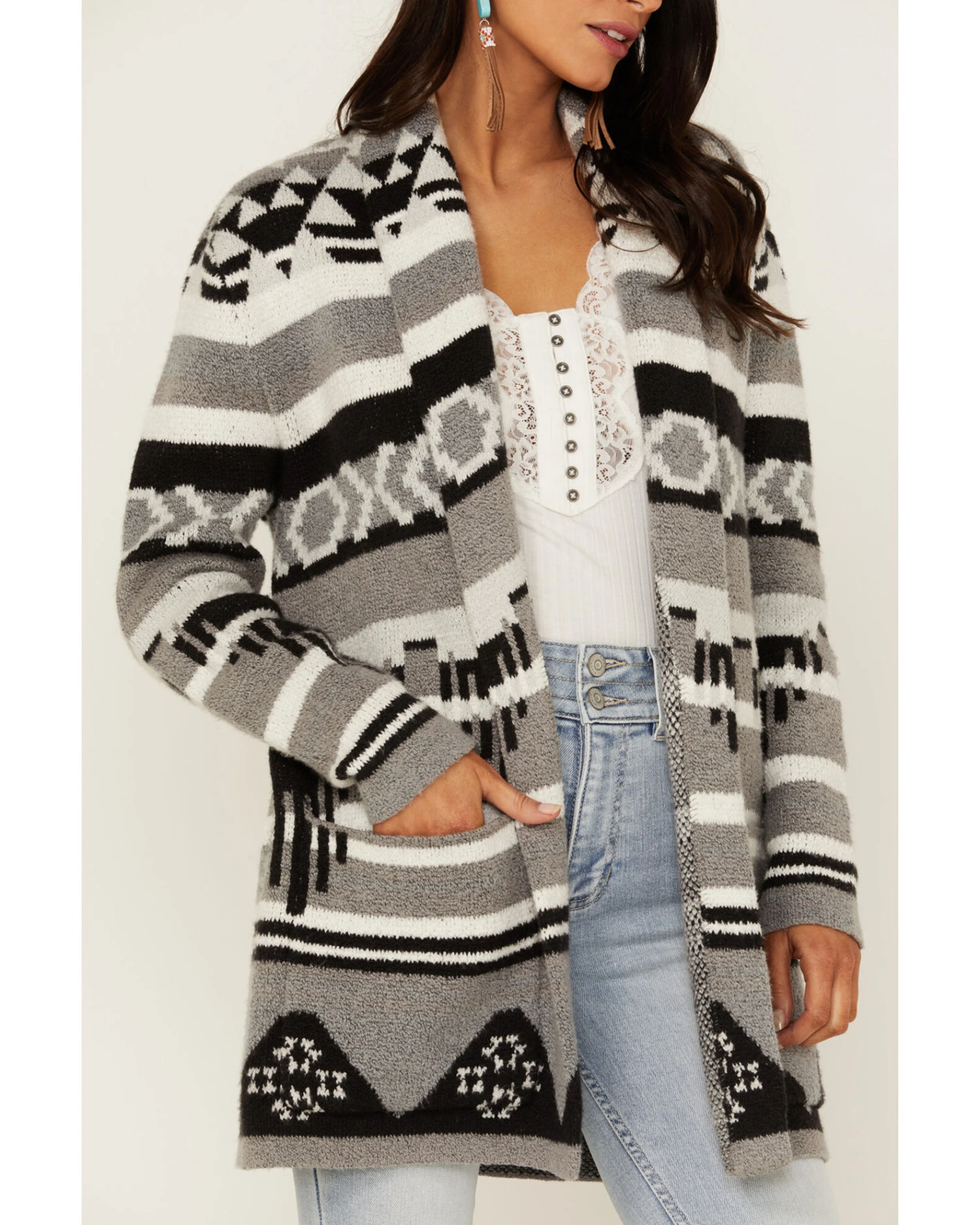 Idyllwind Women's Twin Pines Southwestern Knit Cardigan Tonal Sweater 1 Idyllwind Women's Twin Pines Southwestern Knit Cardigan Tonal Sweater