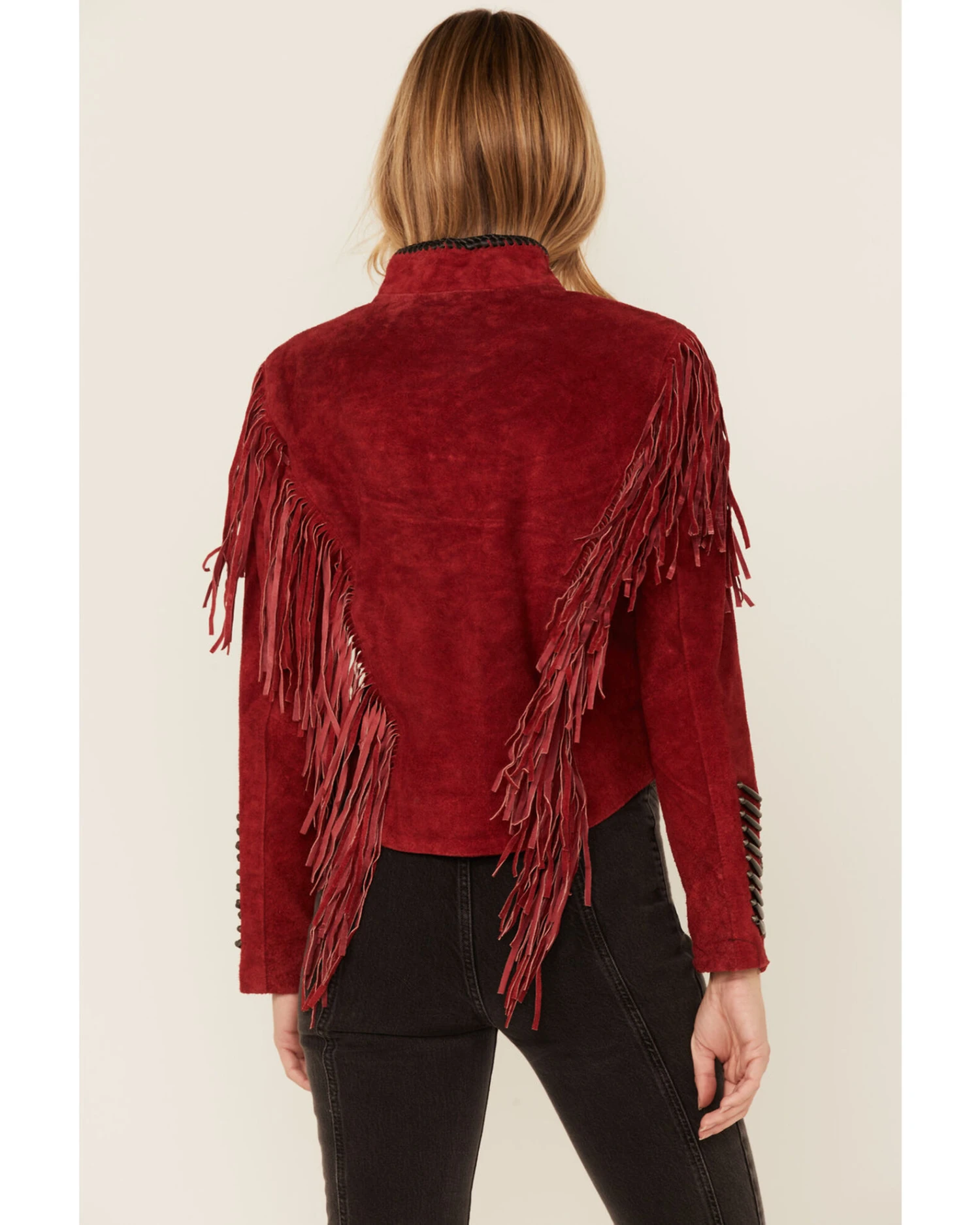 Cripple Creek Women's Beaded Suede Fringe Black Bones Military Jacket 2 Cripple Creek Women's Beaded Suede Fringe Black Bones Military Jacket - Image 2