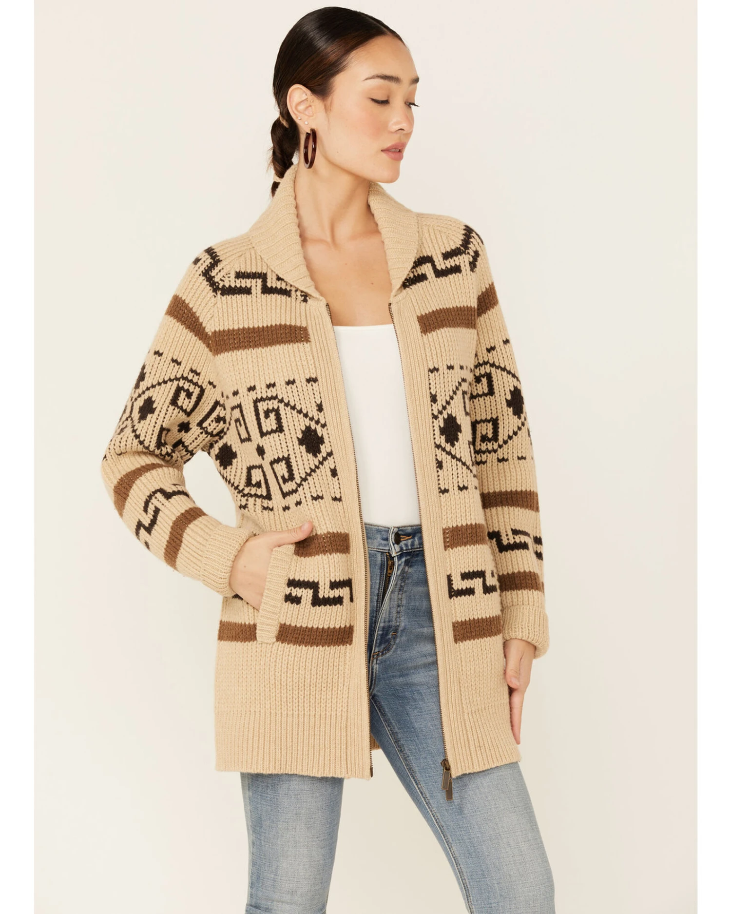 Pendleton Women's Tan Westerley Long Sleeve Cardigan 1 Pendleton Women's Tan Westerley Long Sleeve Cardigan