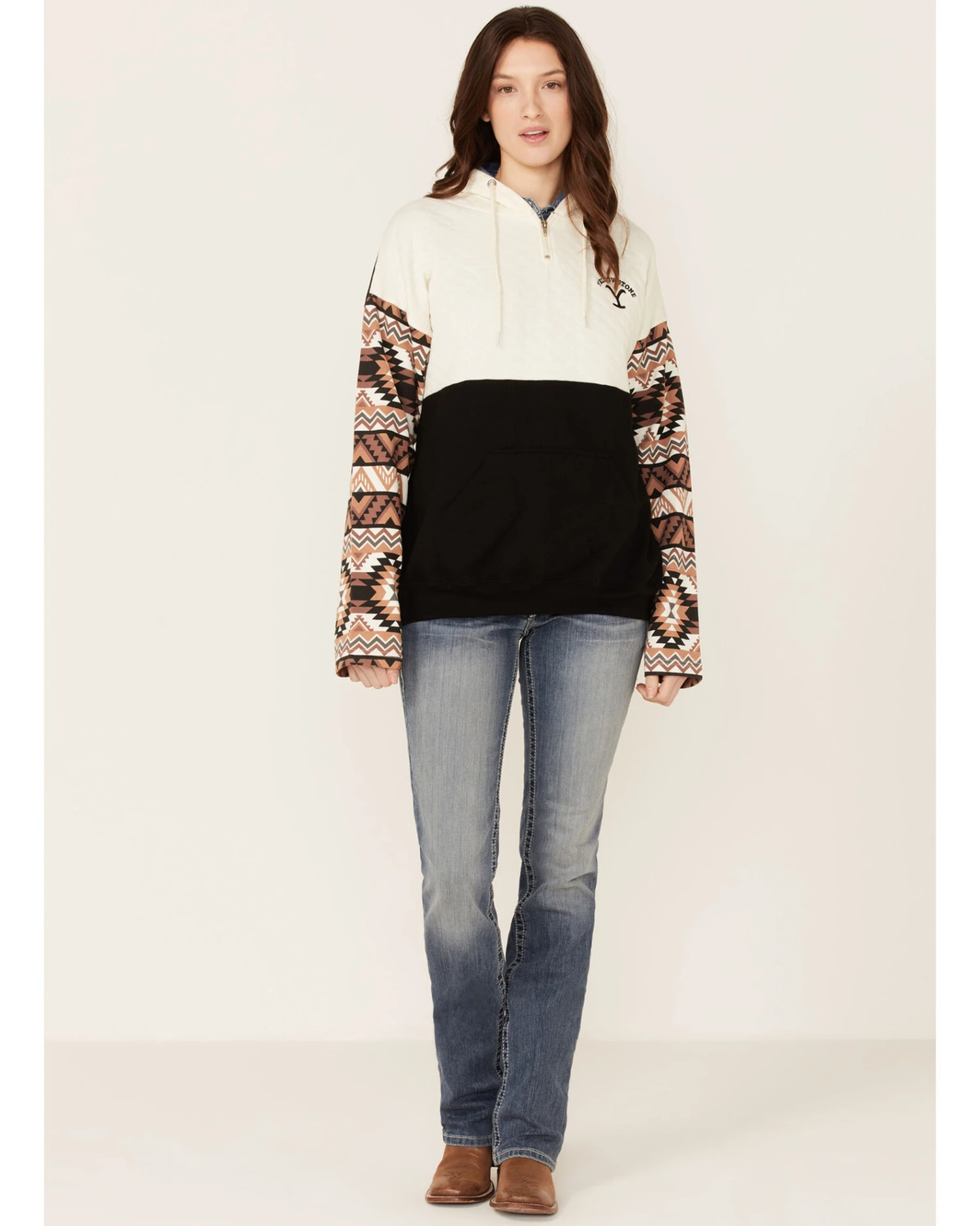 Paramount Network's Yellowstone Women's Mauve Southwestern Sleeve Hoodie Pullover 1 Paramount Network's Yellowstone Women's Mauve Southwestern Sleeve Hoodie Pullover