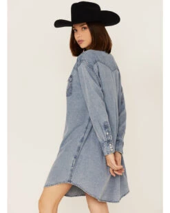 Wrangler Women's Medium Wash Denim Long Sleeve Western Snap Shirtdress -Modern Fashion Sales 2000358013 400 P4