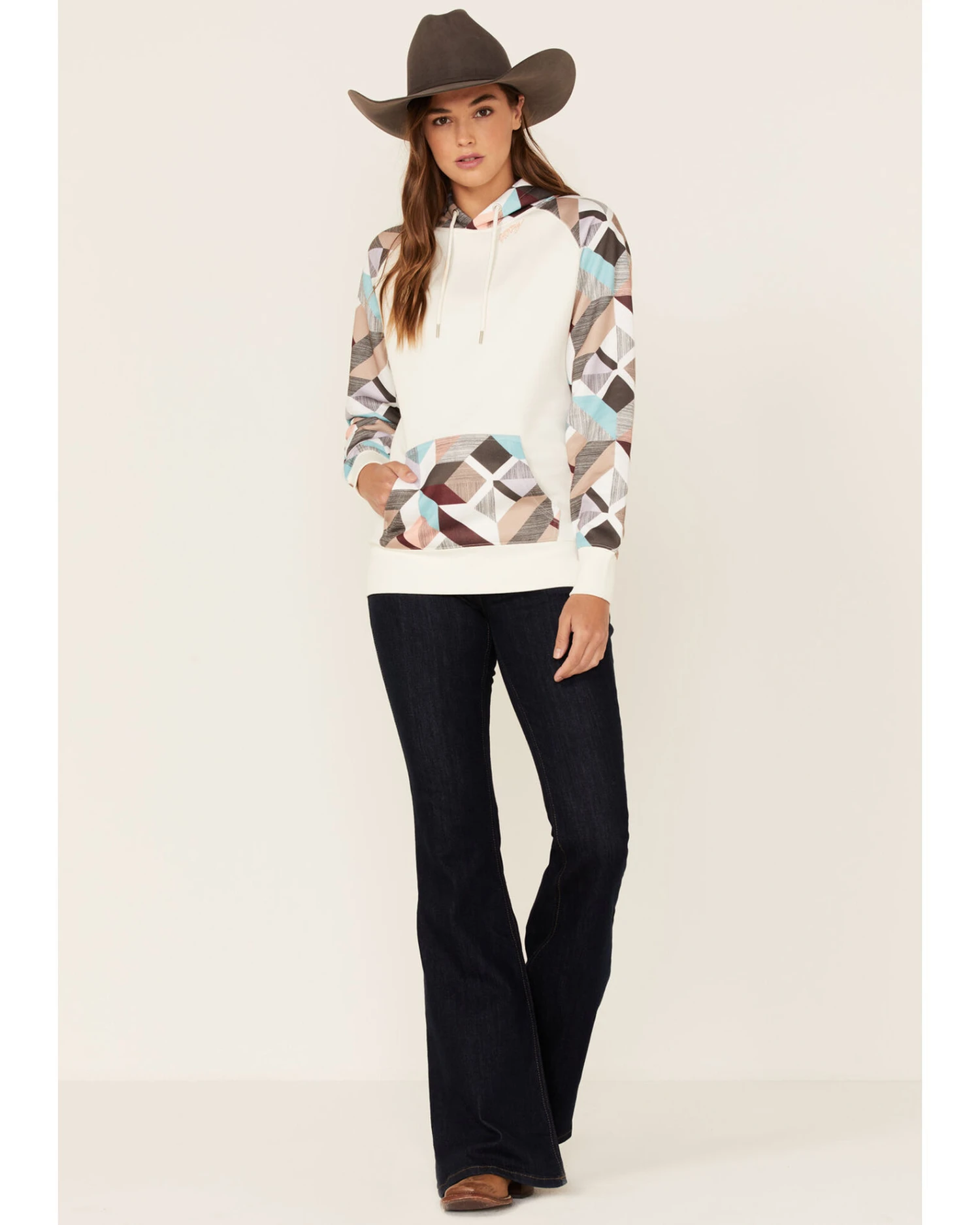 Hooey Women's Modern Colorblock Geo Print Pullover Hooded Sweater 2 Hooey Women's Modern Colorblock Geo Print Pullover Hooded Sweater - Image 2