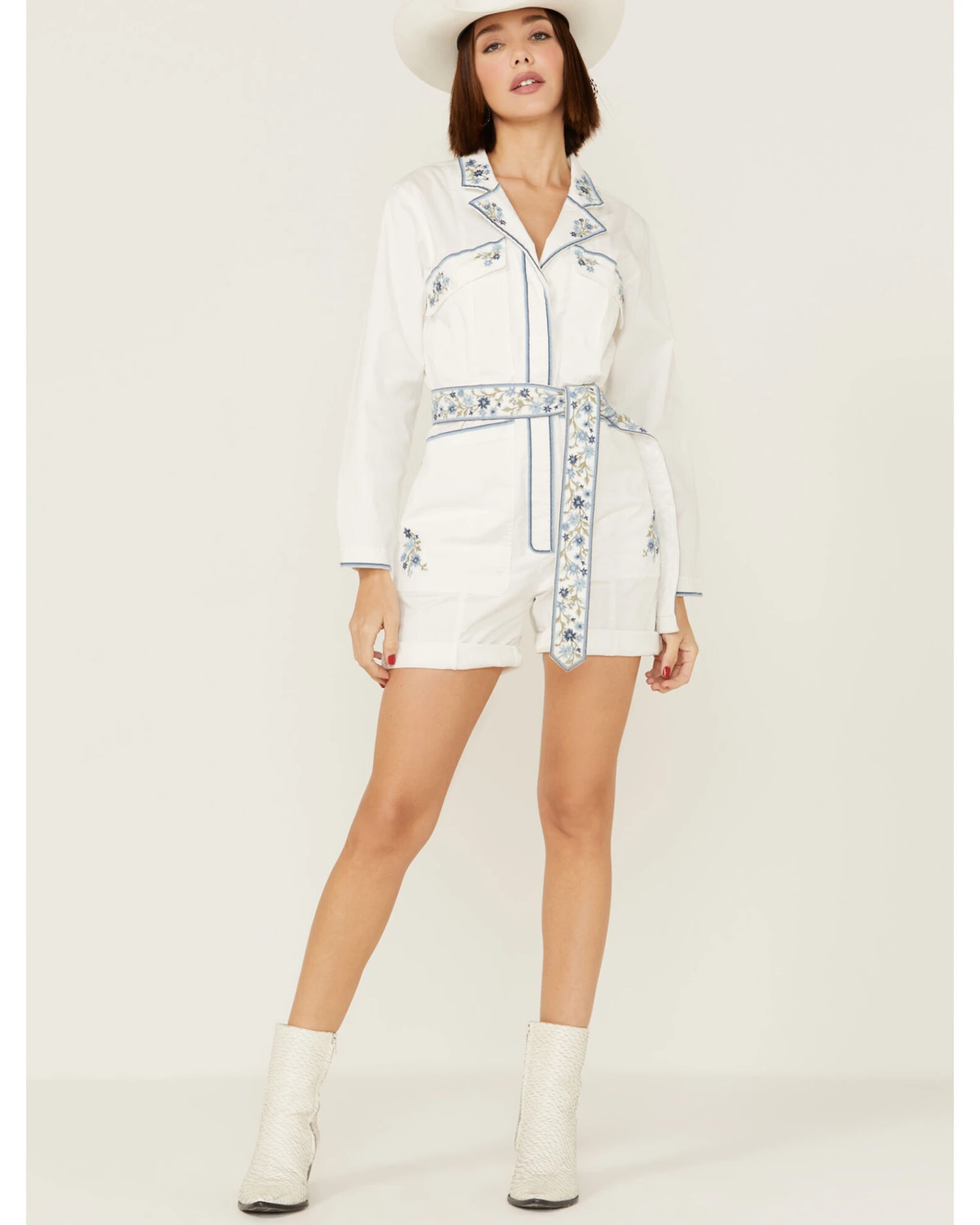 Driftwood Women's Embroidered Floral Shortall Romper 3 Driftwood Women's Embroidered Floral Shortall Romper - Image 3