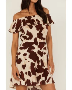 Idyllwind Women's Made For This Off-Shoulder Cow Print Dress -Modern Fashion Sales 2000364095 280 P4