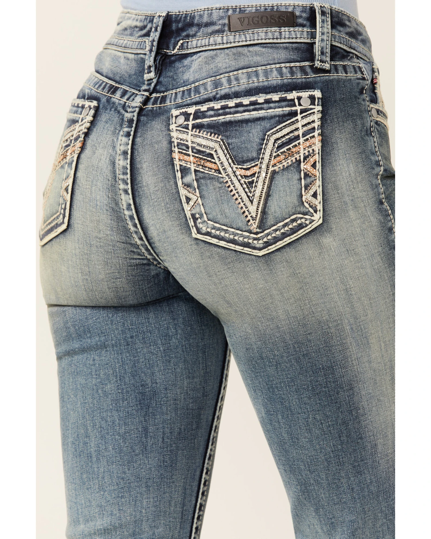 Vigoss Women's Mid Straight Vintage V-Pocket Denim Jeans 4 Vigoss Women's Mid Straight Vintage V-Pocket Denim Jeans - Image 4