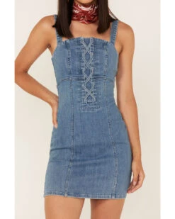 Shyanne Women's Light Wash Lace-Up Denim Mini Dress 6 Shyanne Women's Light Wash Lace-Up Denim Mini Dress -Modern Fashion Sales 2000364775 412 P3